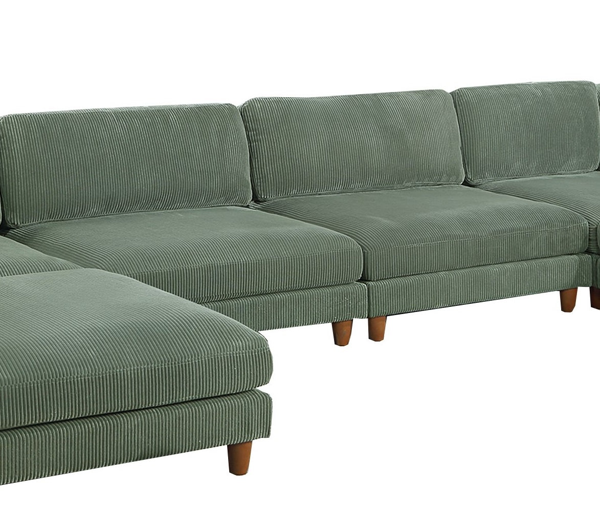 Contemporary Sage Color 6Pc Modular Sectional Set Corduroy Upholstery Couch 2X Corner Wedge, 2X Armless Chairs 2X Ottomans Living Room Sage Primary Living Space Cushion Back Contemporary,Modern Modular Rubberwood Corduroy 6 Seat