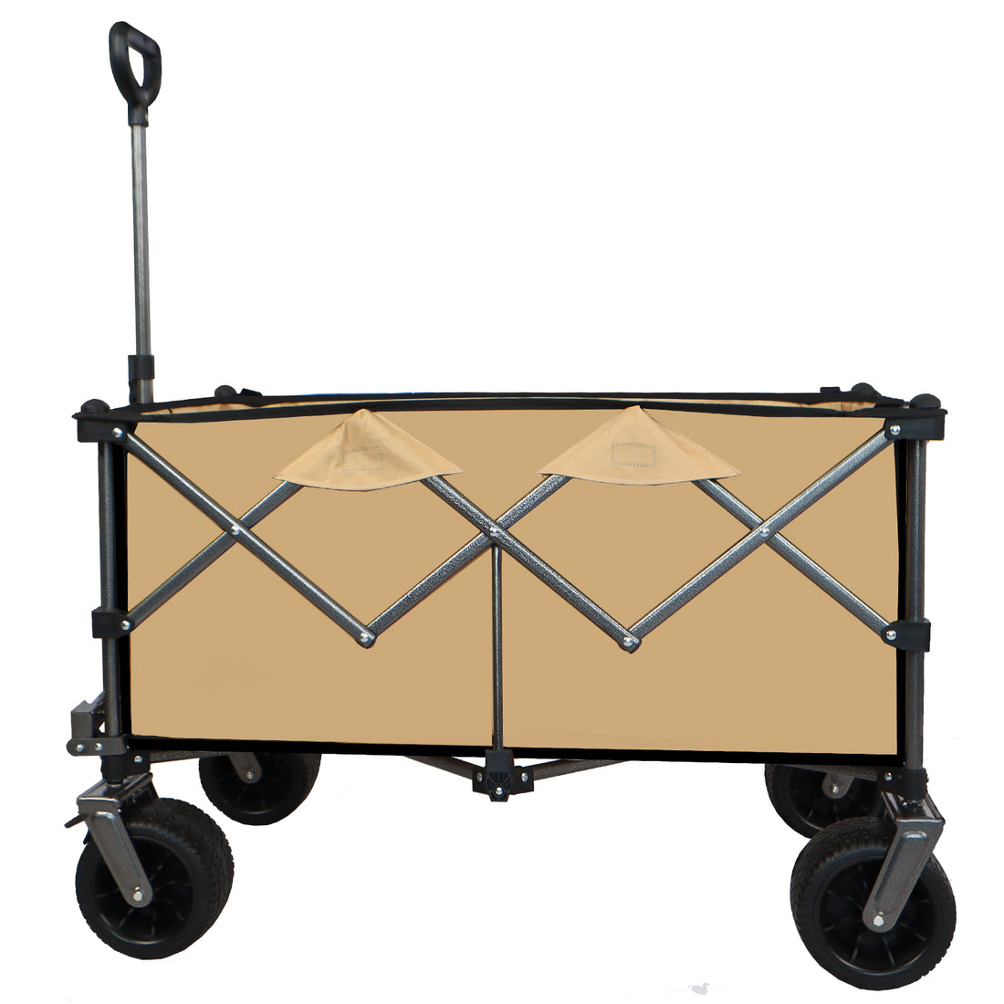 Collapsible Folding Wagon, Push Pull Foldable Beach Wagon Cart Grayish Brown Steel