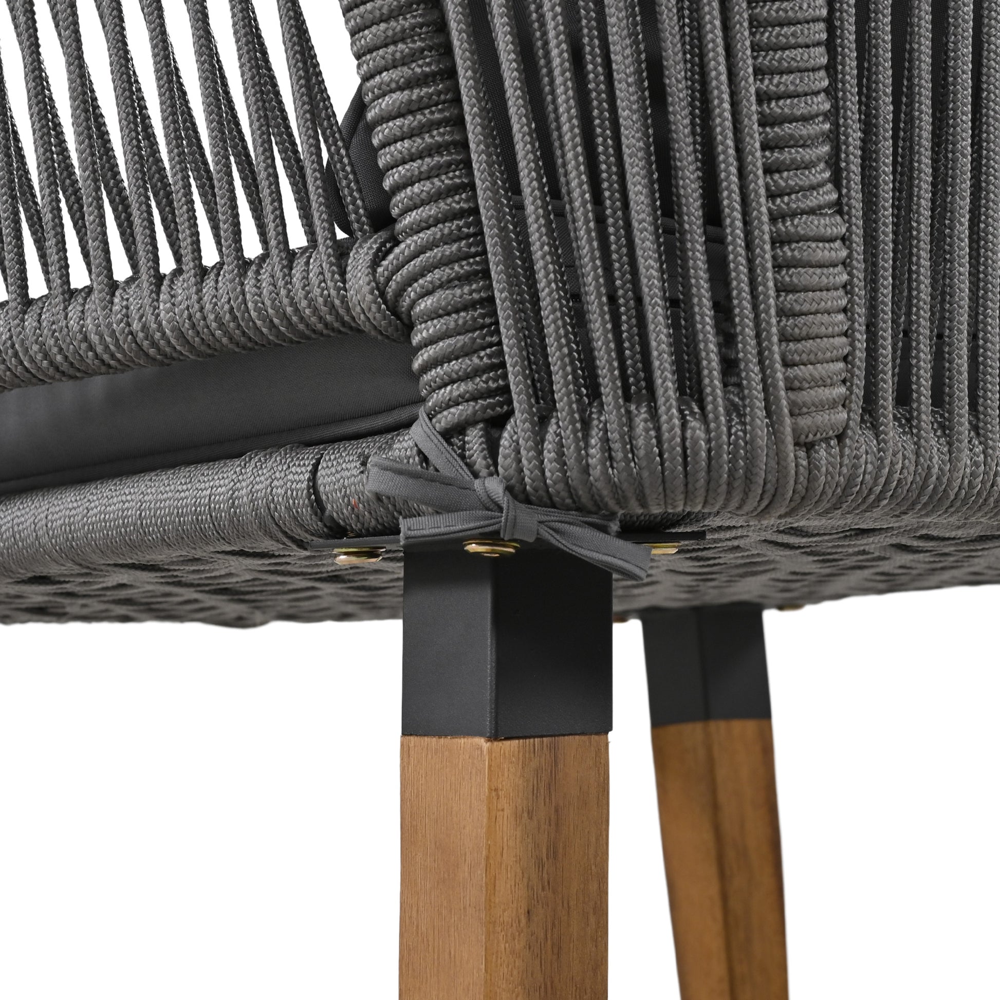 K&K 6 Piece Rope Patio Furniture Set, Outdoor Furniture With Acacia Wood Cool Bar Table With Ice Bucketdeep Seat Patio Conversation Set With Two Stools For Backyard Porch Balcony Grey Yes Complete Patio Set Grey Weather Resistant Frame Fade Resistant