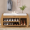 Retro Multifunctional Storage Bench With Cushion And Curved Side Panel For Entrance And Living Room Natural Natural Mdf