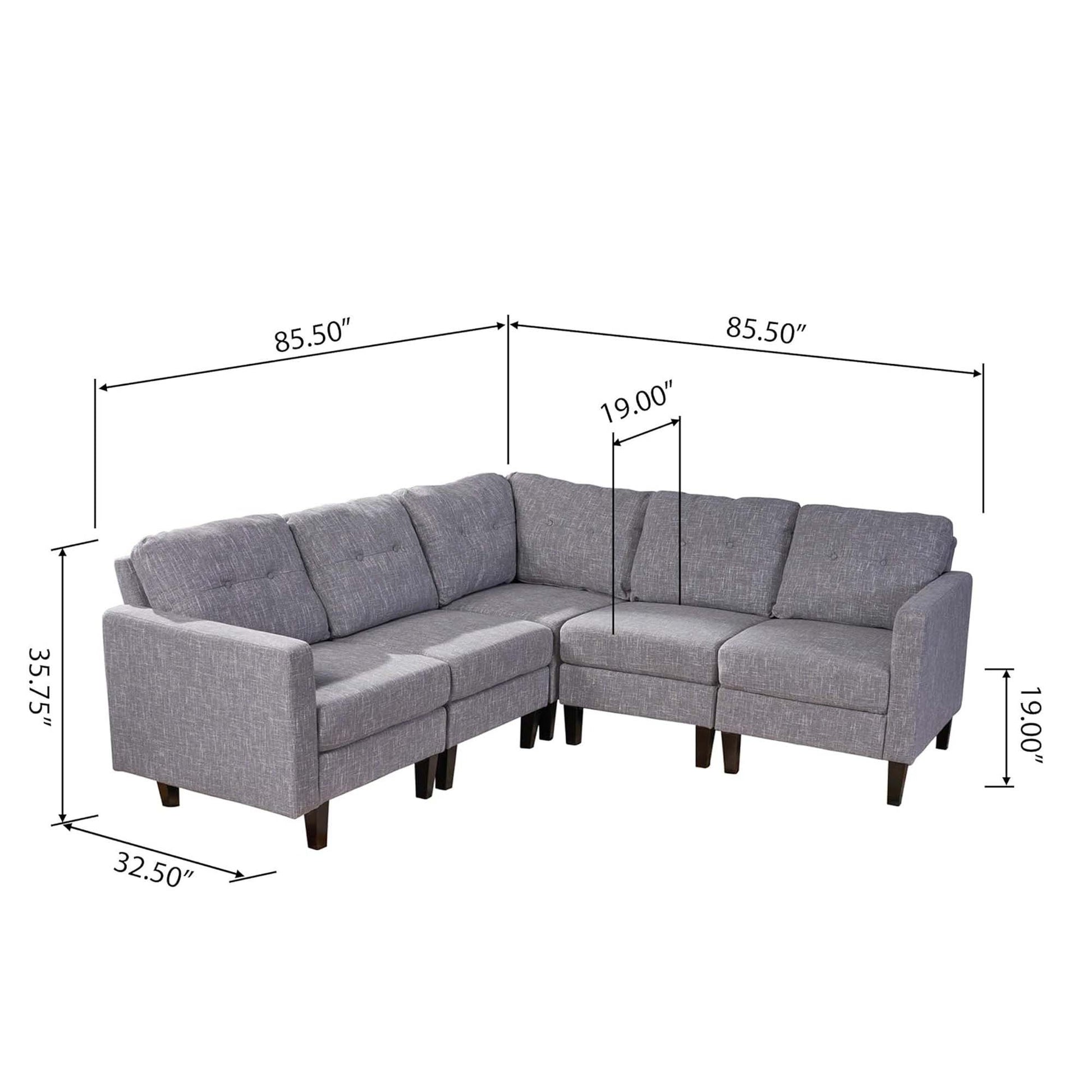 Mirod 5 Piece Upholstered Sectional Sofa Grey Fabric 4 Seat