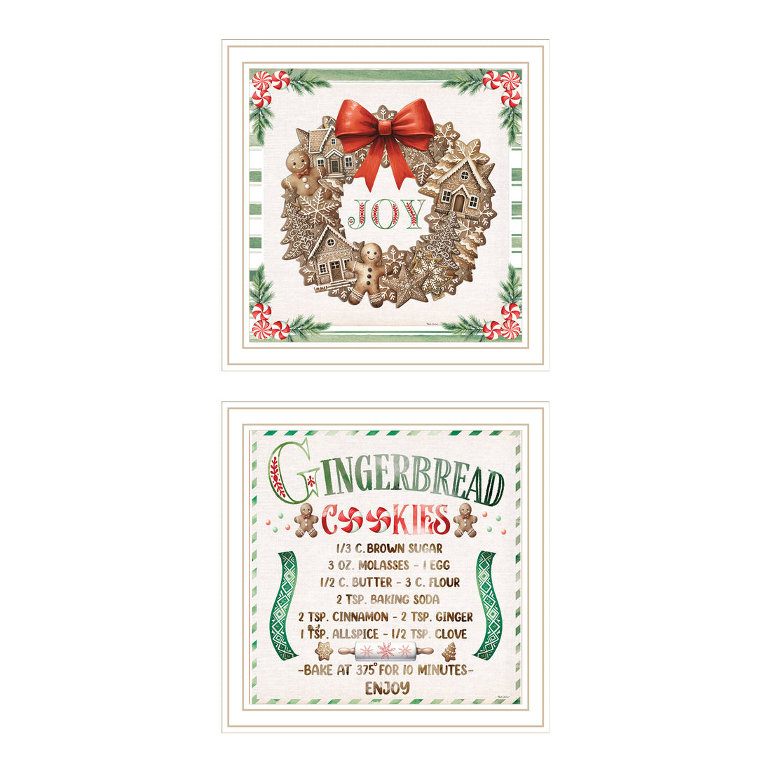 2 Piece Vignette Gingerbread Wreath White Framed Wall Art For Living Room, Bedroom Wall Art Print For Home Decor By Nicole Decamp Multicolor Wood Paper