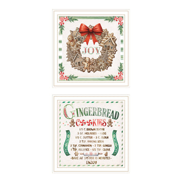 2 Piece Vignette Gingerbread Wreath White Framed Wall Art For Living Room, Bedroom Wall Art Print For Home Decor By Nicole Decamp Multicolor Wood Paper