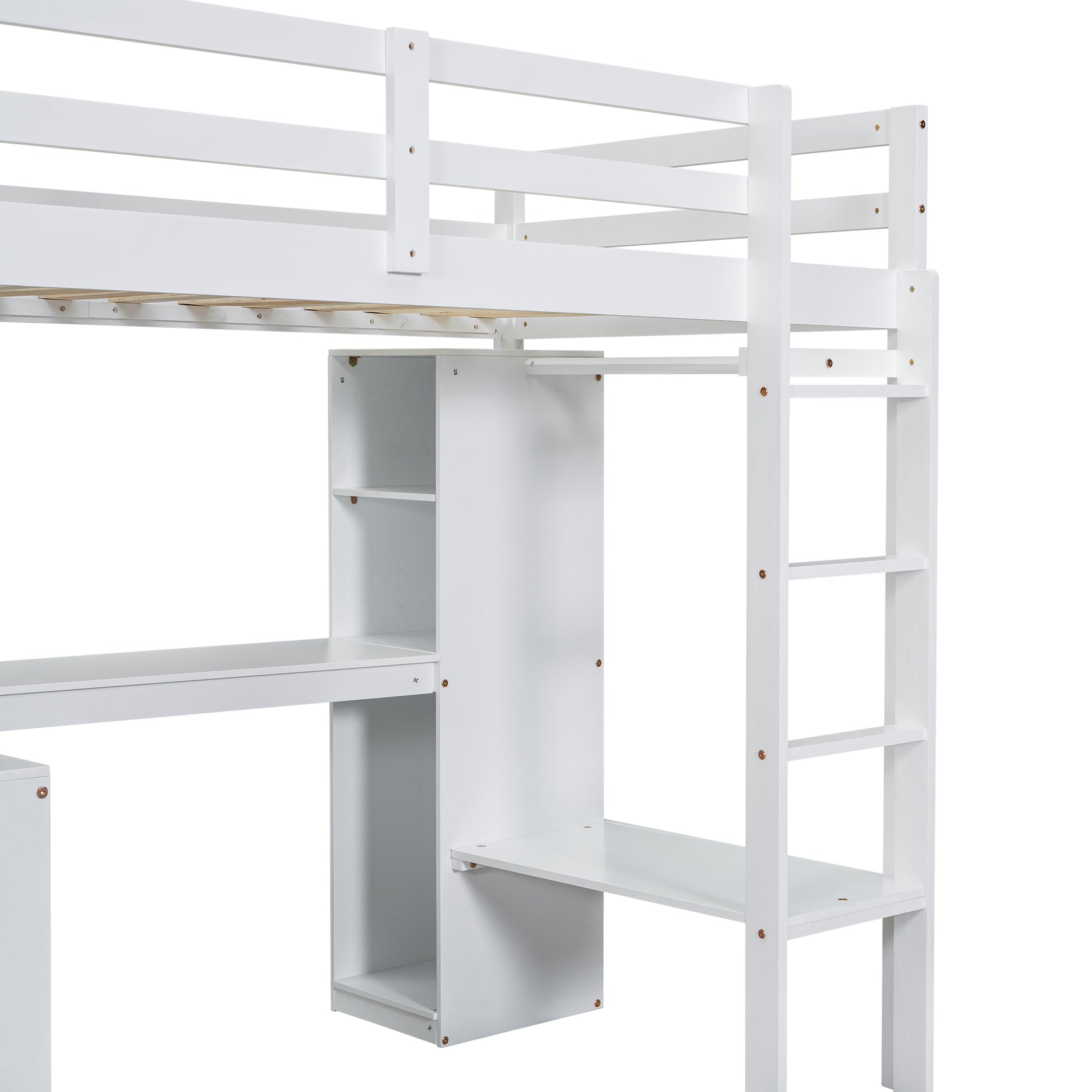 Twin Size Loft Bed With L Shaped Desk, Wardrobe And Storage Shelves, White Expected Arrival Time: 8.31 Box Spring Not Required Twin White Wood Bedroom Solid Wood Mdf