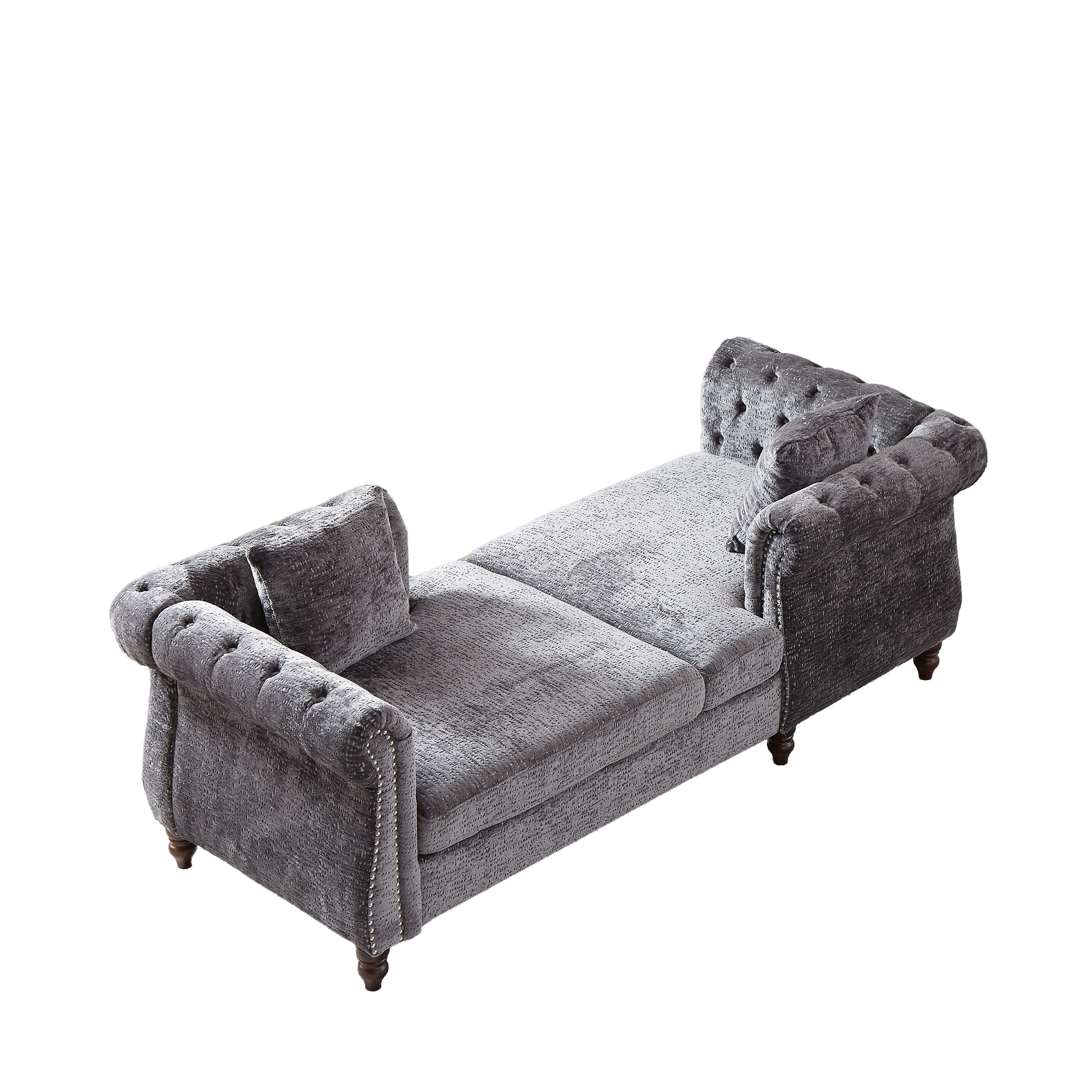 81 Inch Chenille Face To Face Chaise Lounge With Two Pillows,Nailhead Trim,Button Tufted Design And Rolled Arms For Lounge, Living Room And Office Grey Chenille 1 Seat