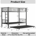 Heavy Duty Sturdy Meta Twin Over Twin Bunk Bed L Noise Reduced Safety Guardrail No Box Spring Needed,Black Twin Black Metal