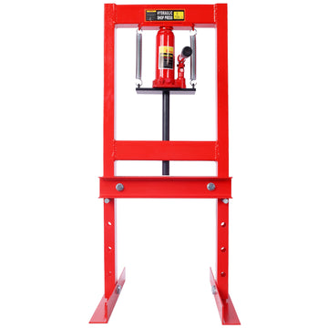 Hydraulic 6 Ton H Frame Garage Floor Adjustable Shop Press With Plates, 6T,Red Red Steel