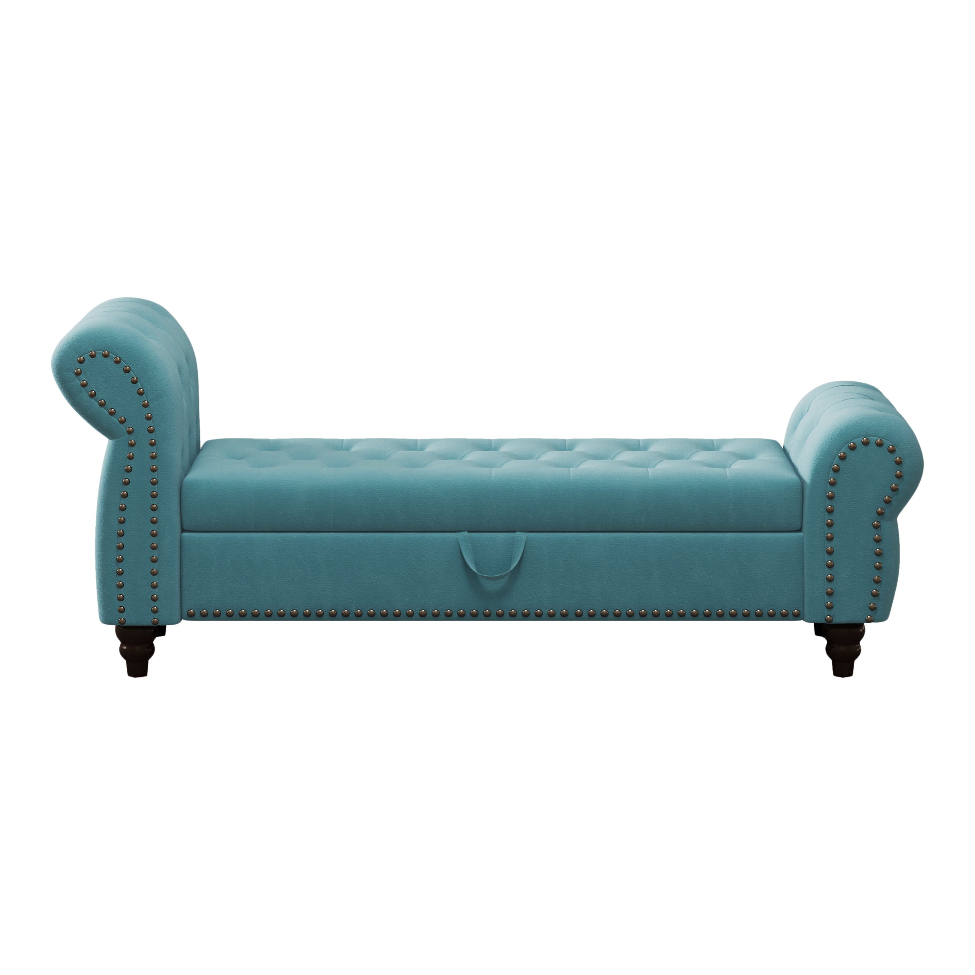 64.5" Bed Bench For Bed Room Nails Tufted Chaise Of Lounge With Storage Velvet Upholstery Lake Blue Lake Blue Foam Velvet