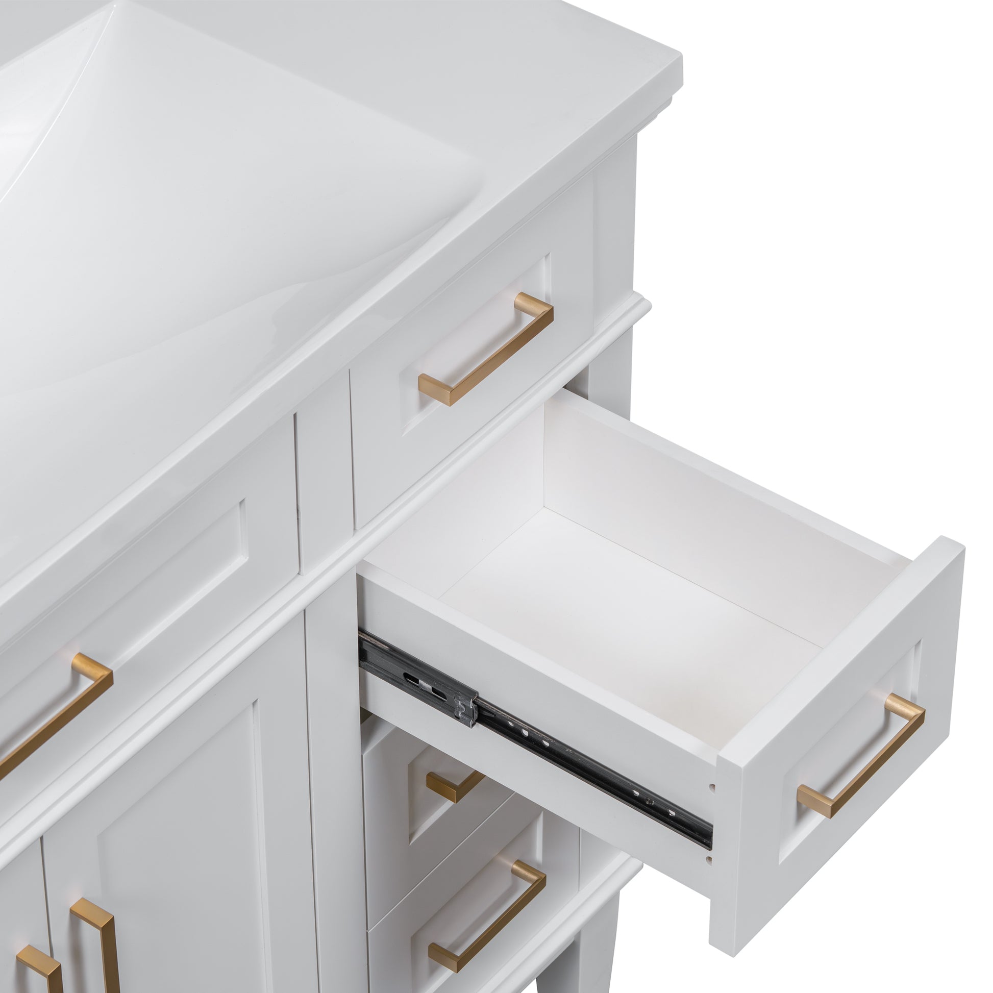 36 Inch Bathroom Vanity With Resin Sink, Modern Bathroom Cabinet In White,Featuring Two Soft Close Doors And Four Drawers White Bathroom Solid Wood Mdf Resin