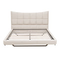 Full Size Upholstered Platform Bed With Led Lights,Usb Ports And Outlets,Linen Fabric,Beige Full Beige Wood Metal