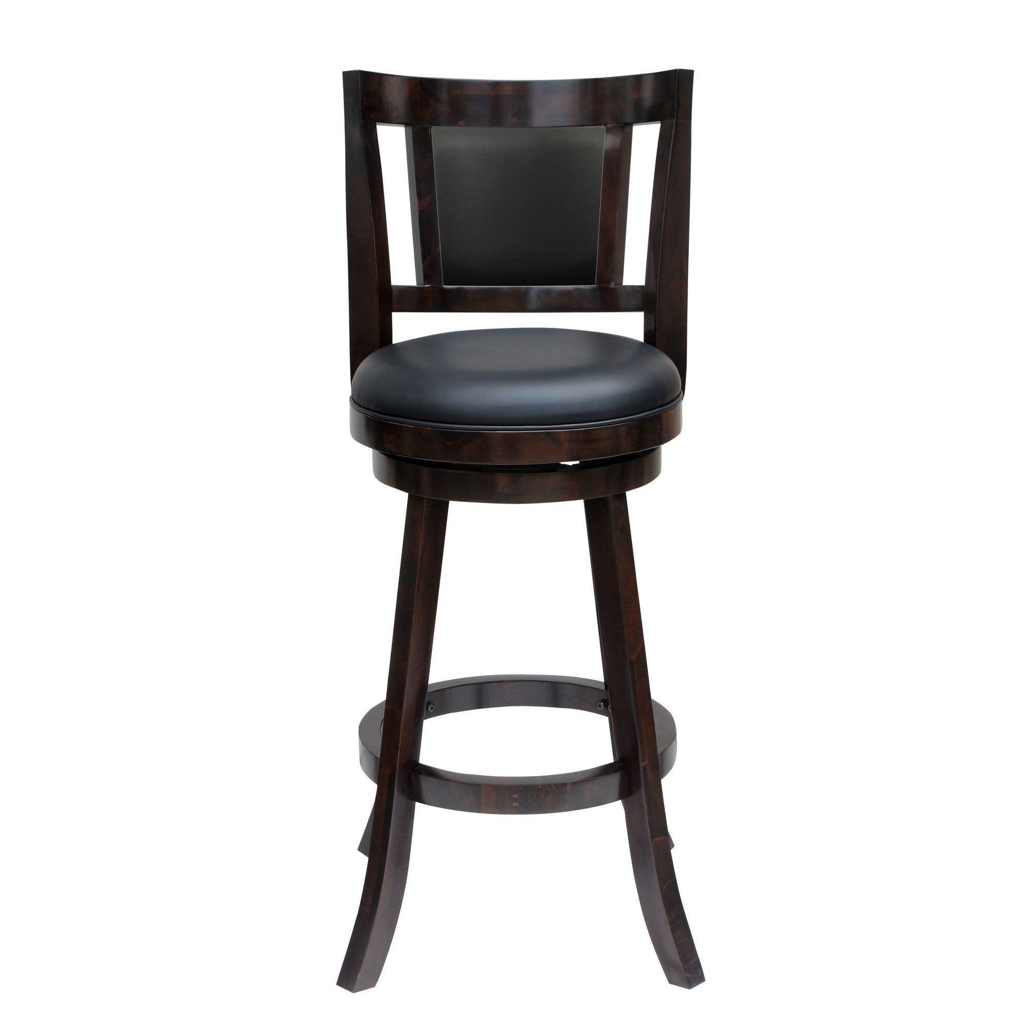 29 Inches Swivel Wooden Frame Counter Stool With Padded Back, Dark Brown Brown Solid Wood