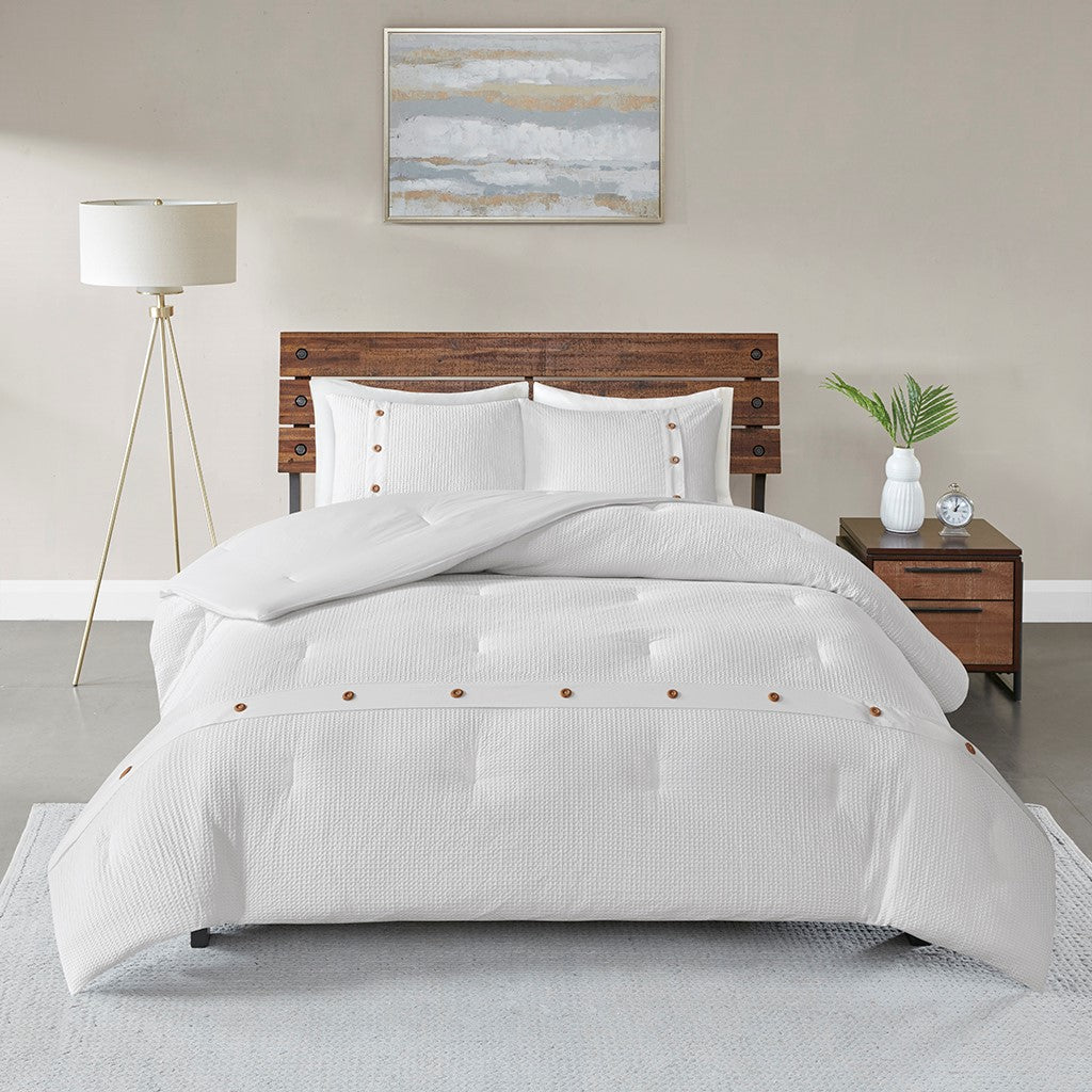3 Piece Cotton Waffle Weave Comforter Set White Full Queen Full White Cotton