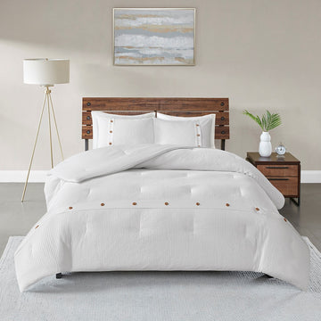 3 Piece Cotton Waffle Weave Comforter Set White Full Queen Full White Cotton