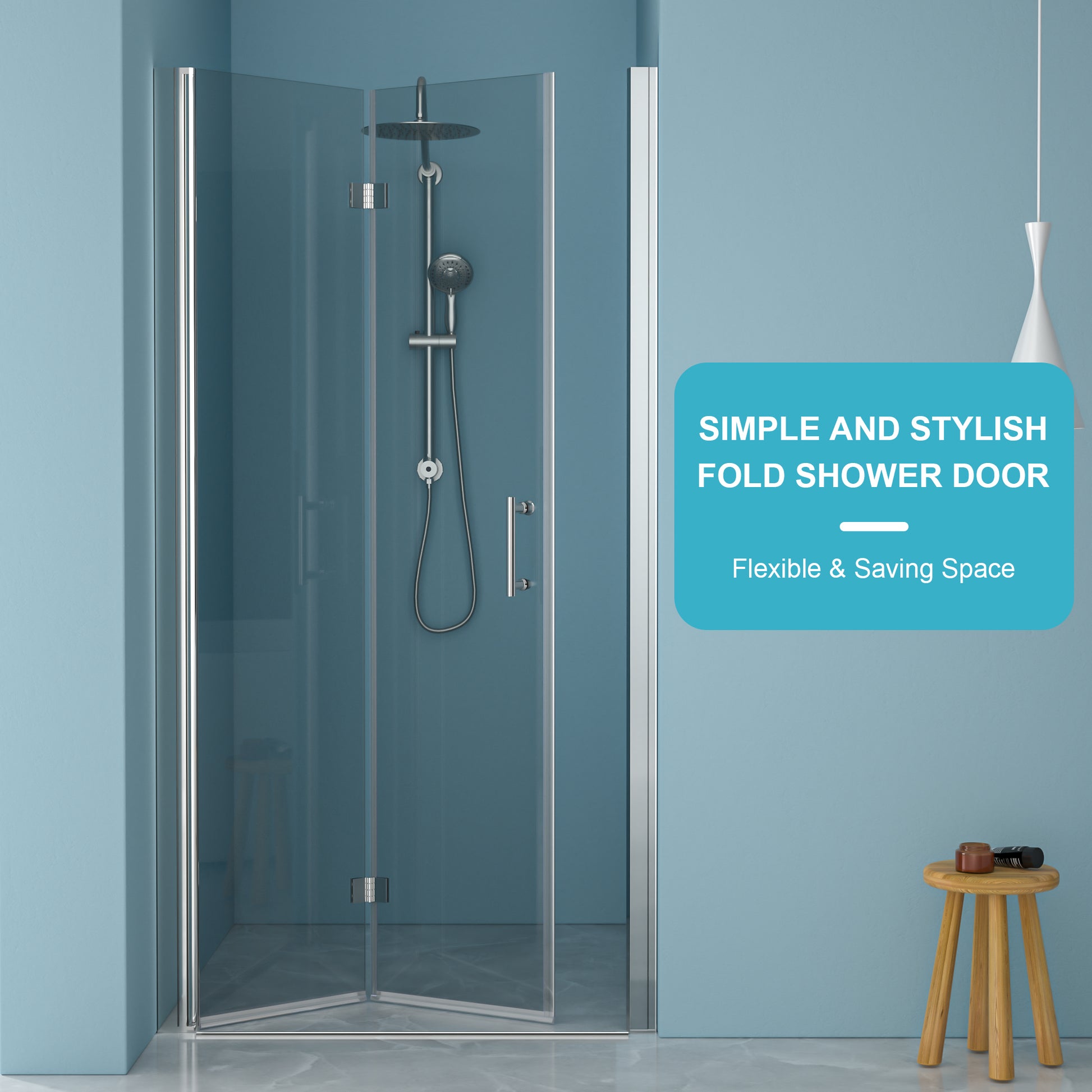 30"W X 72"H Fold Frameless Shower Door With Tempered Glass, Chrome Chrome Glass