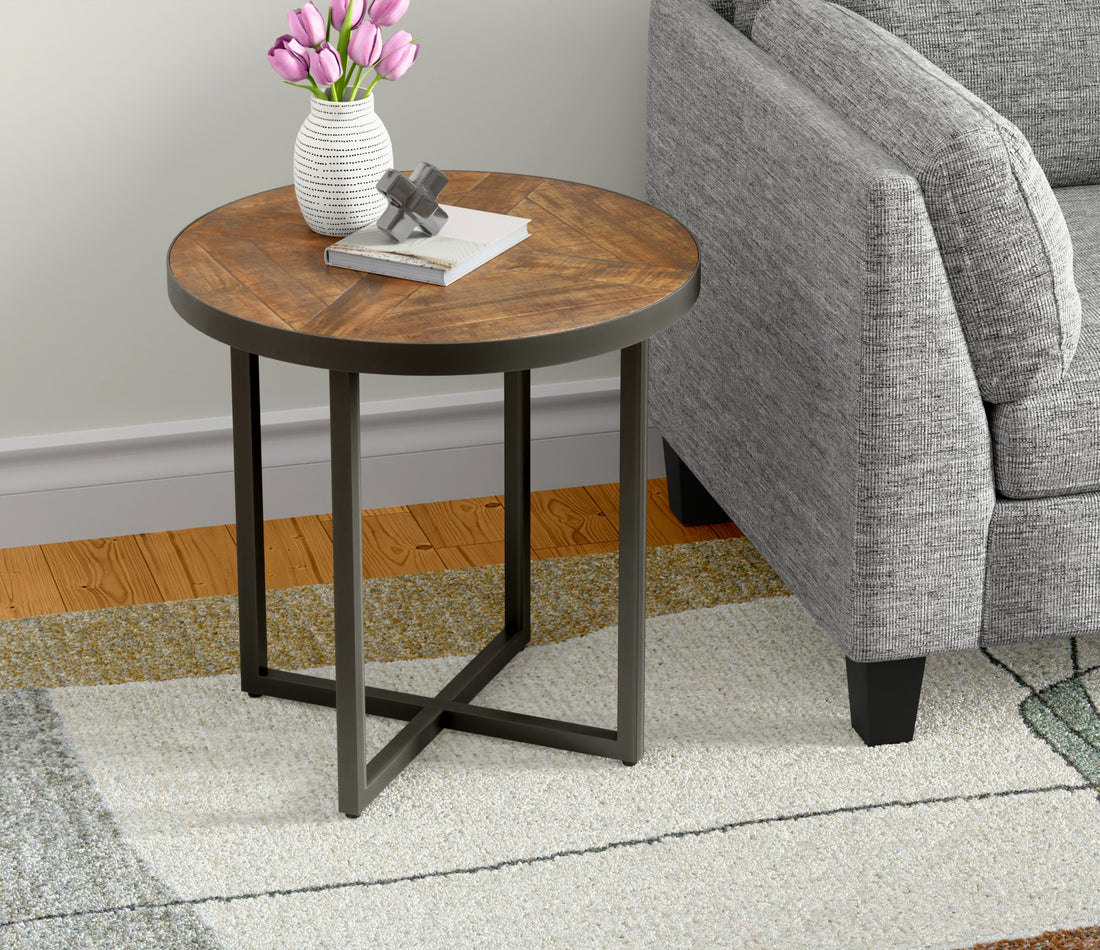 Faro Brown Round End Table Brown Solid Wood