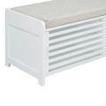 Distressed Shutter Storage Bench With Acacia Veneer For Retro Charm For Living Room, Entryway White White Mdf