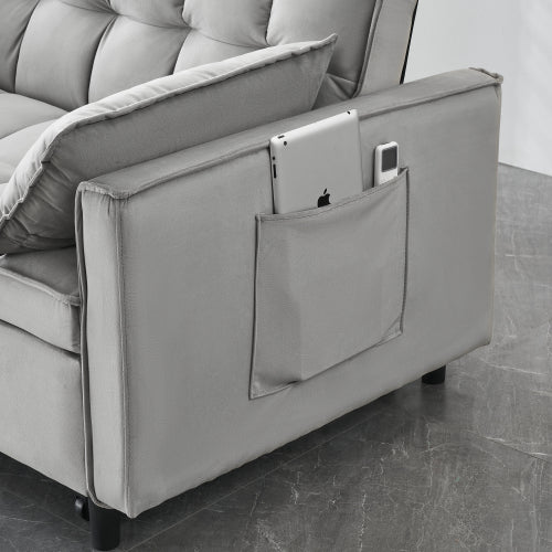 55 Inches Grey Modern Velvet Sofa, Seating Sofa With Backrest, Soft And Comfortable Living Room Furniture, 3 In 1 Convertible Sofa Bed For Living Room Bedroom Gray Velvet 2 Seat