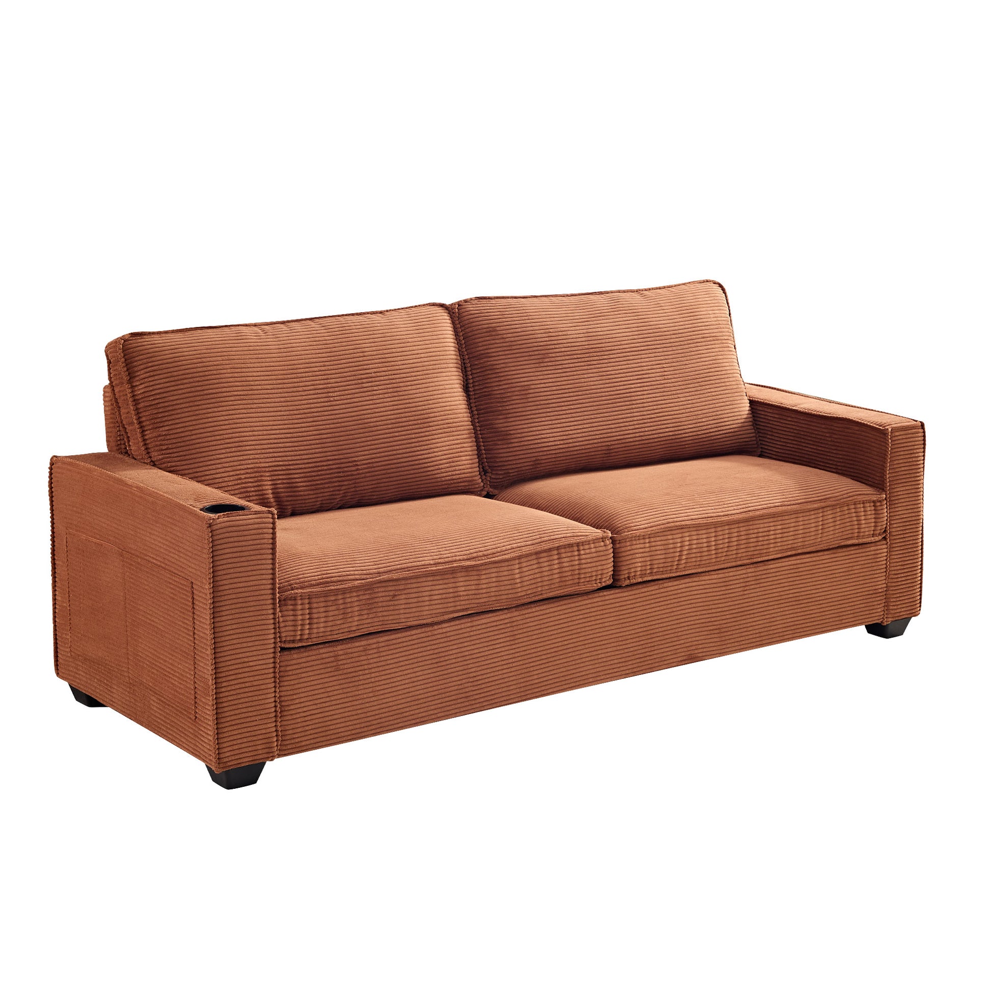 Corduroy Sofa, 87.4 Inch Modern Design Sofa With Cup Holder And Storage Bags, Deep Seat Sofa Couch,Comfy Couch For Living Room,Apartment,Office,Brown Brown Corduroy 3 Seat