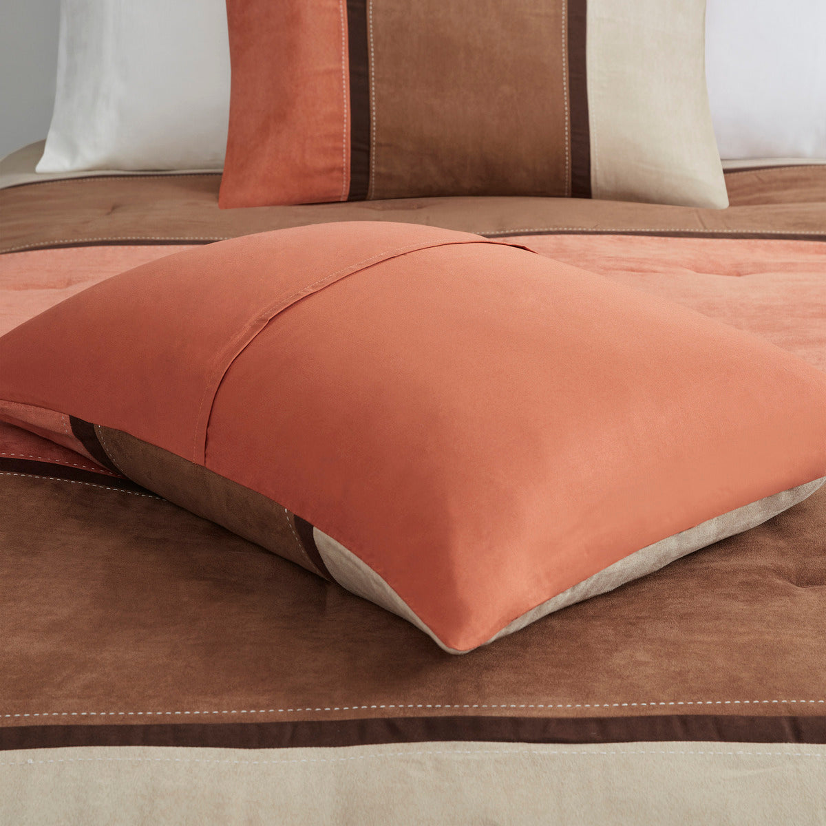 7 Piece Faux Suede Comforter Set Coral King King Coral Polyester