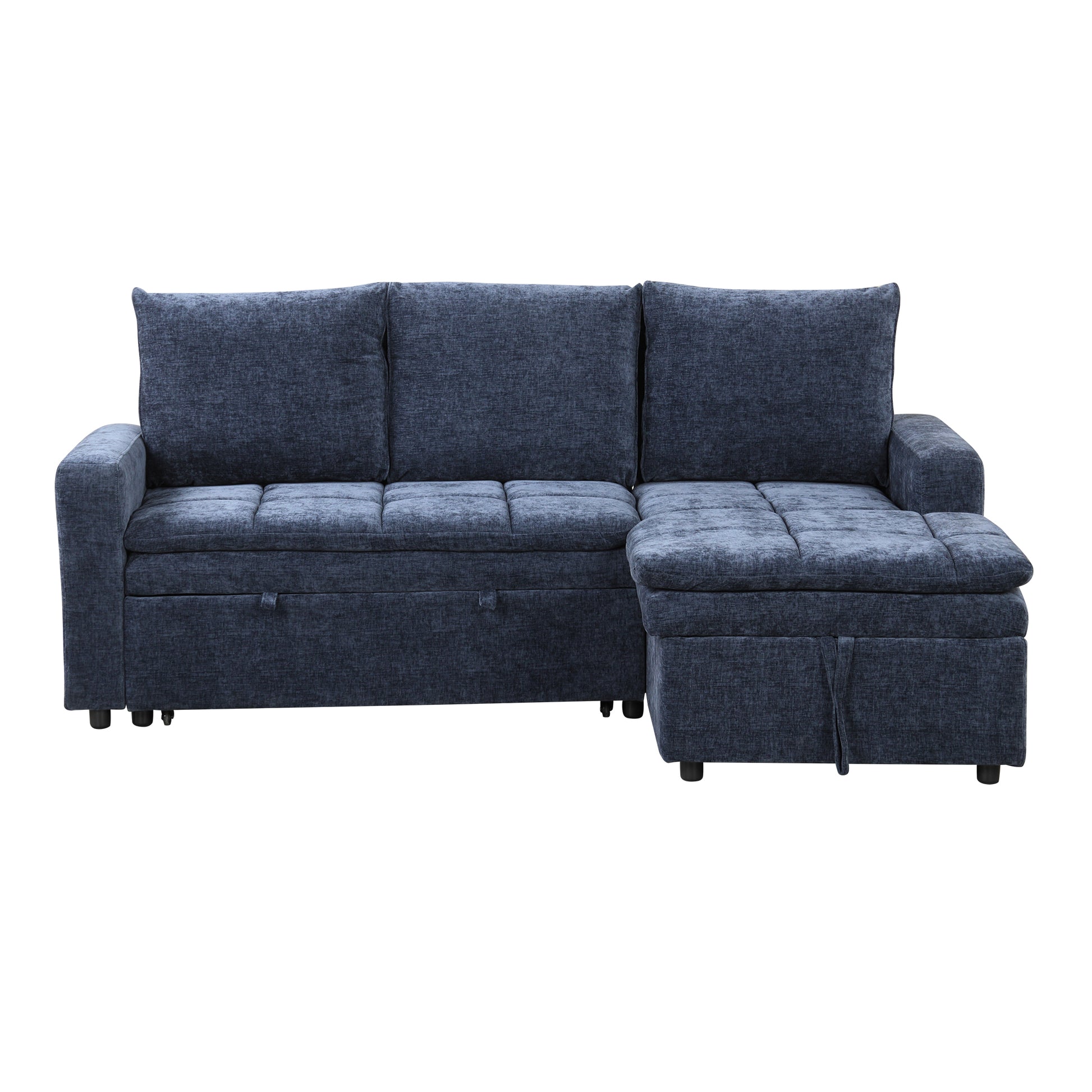 Soft Upholstered Sectional Sofa Bed With Storage Space, Suitable For Living Rooms And Apartments. Blue Wood Polyester 3 Seat