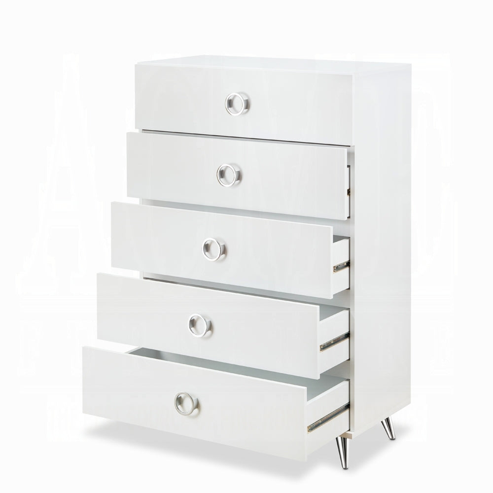 White 5 Drawer Chest With Ring Pull Handles White Bedroom Contemporary Particle Board Mdf