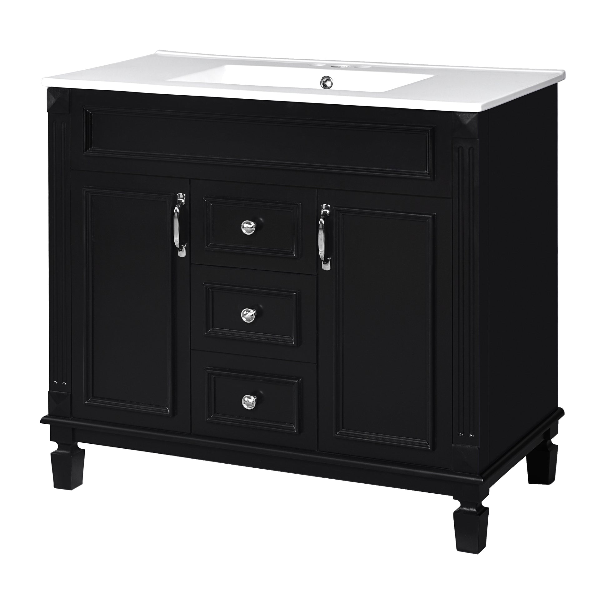 36'' Bathroom Vanity With Top Sink, Modern Bathroom Storage Cabinet With 2 Soft Closing Doors And 2 Drawers, Single Sink Bathroom Vanity Black Bathroom Modern Mdf Ceramic,Solid Wood Mdf