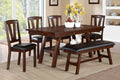 Dining Table 4X Side Chairs 1X Bench 6Pcs Dining Set Walnut Finish Dining Room Furniture Transitional Style Wood Walnut Seats 6 Wood Dining Room Bench Seating Contemporary,Modern,Transitional Rubberwood Rectangular 4 Leg Rectangular Dining Table With