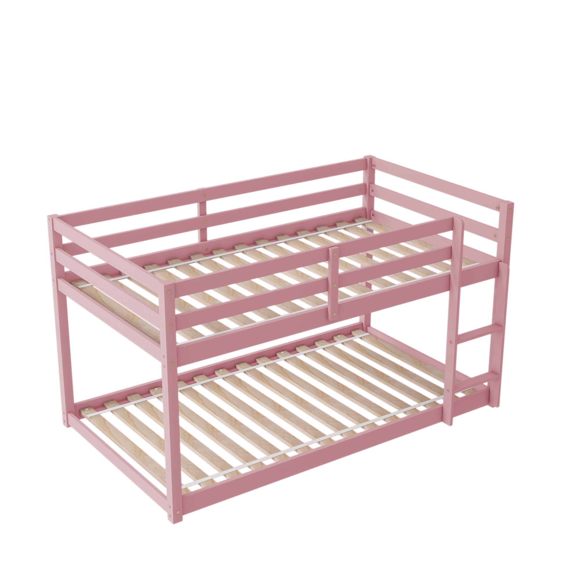 Twin Over Twin Floor Bunk Bed,Pink Twin Pink Pine