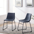 Industrial Faux Leather Dining Chairs, Set Of 2 Blue Navy Polyester Pu Leather