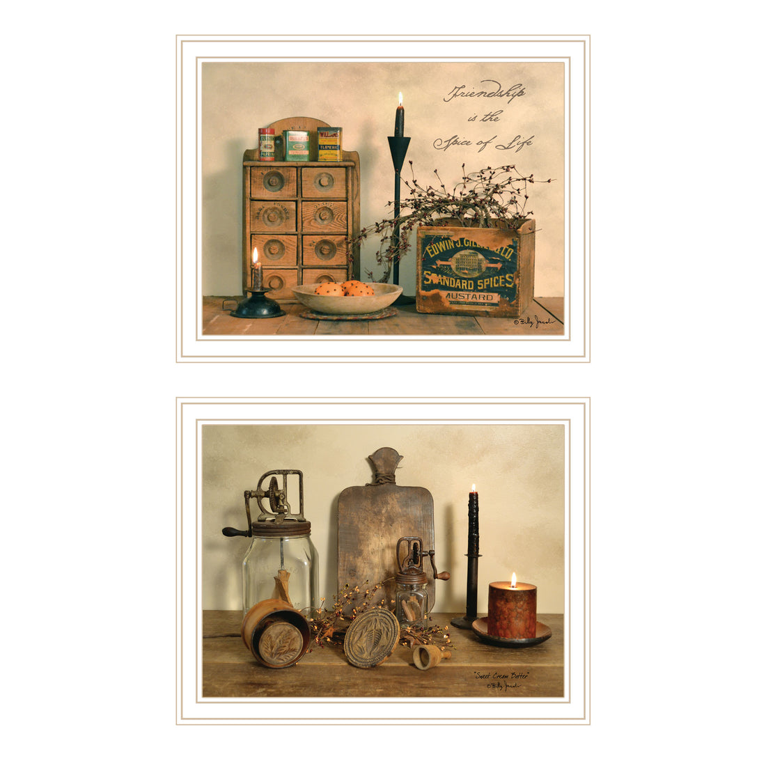 2 Piece Vignette Friend Is The Spice Of Life White Framed Wall Art For Living Room, Bedroom Wall Art Print For Home Decor By Billy Jacobs Multicolor Wood Paper