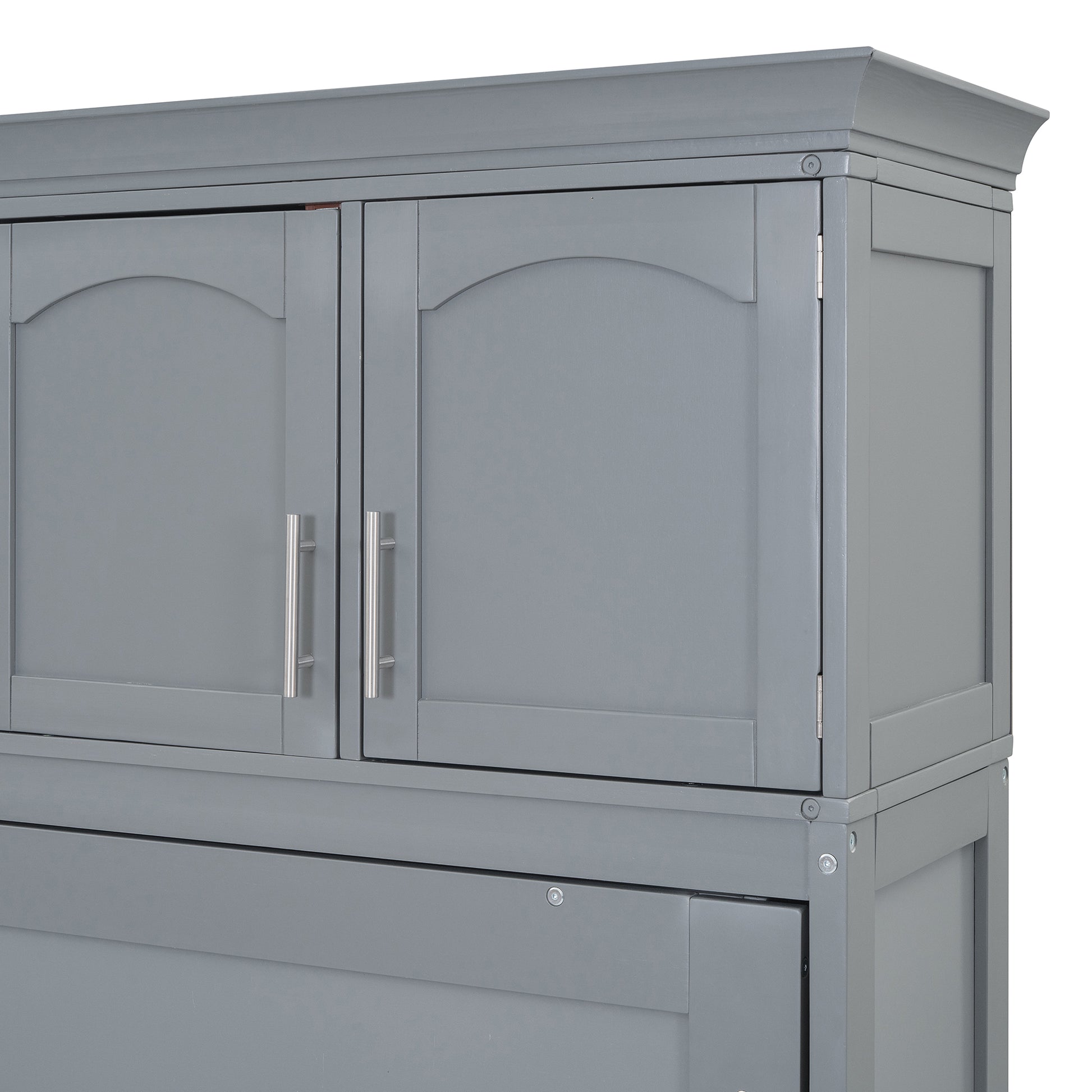 Queen Size Murphy Bed Wall Bed With Top Cabinets,Gray Queen Gray Plywood