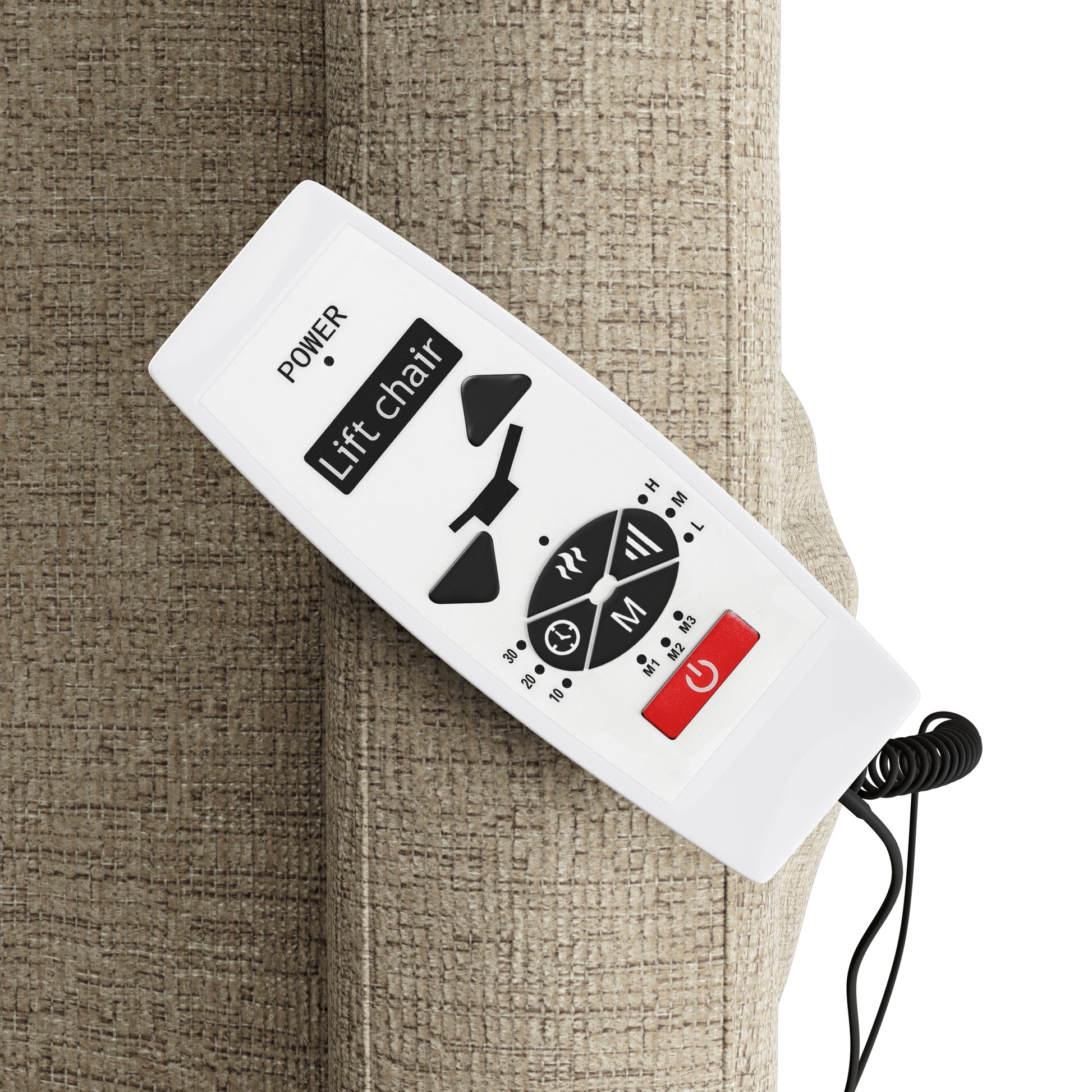 The Sandy Recliner Chair Tan Polyester Power Remote Wood Soft Cushion Back Push Button Fiber Foam Pads Polyester