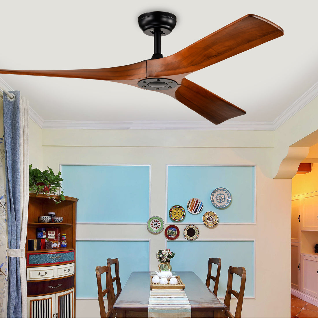 52" Ceiling Fan With Remote Control No Lights,Modern Reversible Dc Motor Indoor 3 Blades Ceiling Fans For Patio Bedroom Living Room Matte Black Wood Metal