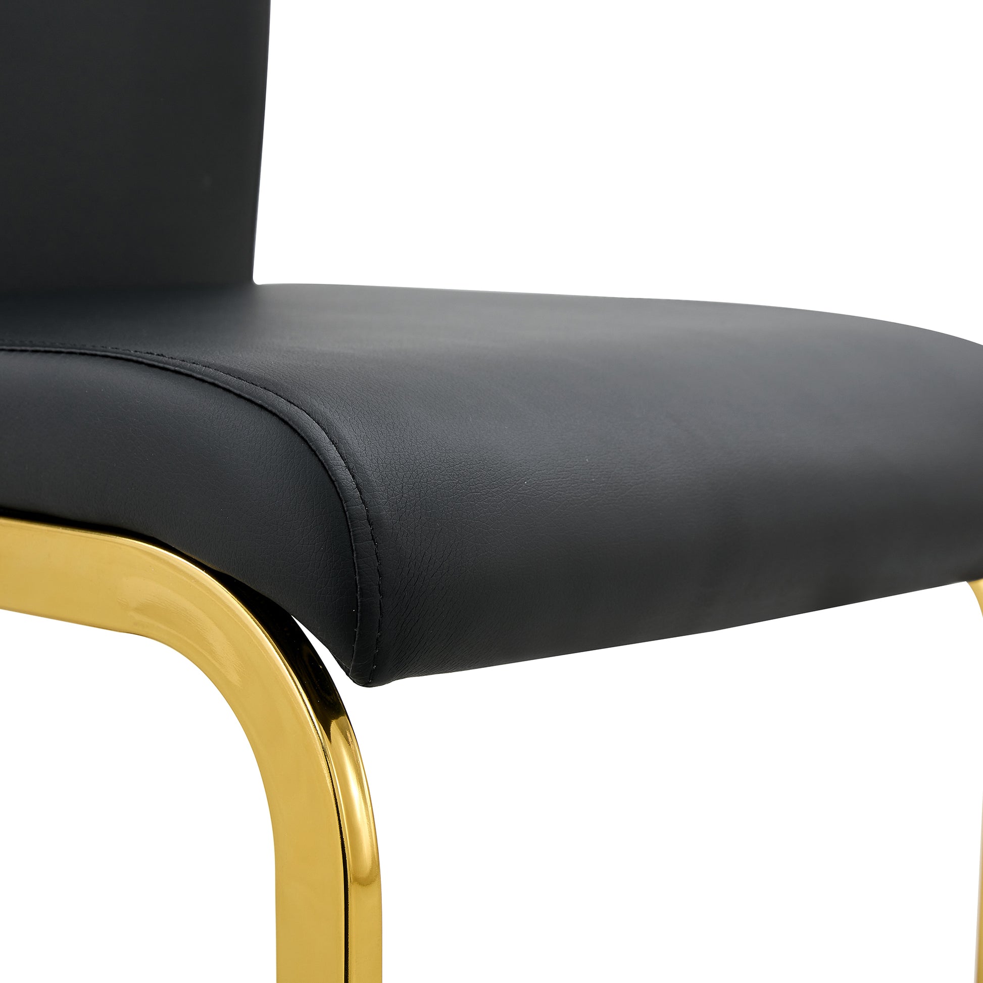 Table And Chair Set,Modern Minimalist Rectangular Dining Table, 0.4 Inch Thick, With A Black Imitation Marble Pattern Glass Desktop And Black Mdf Legs. Comfortable Pu Seats,Perfect For Dinner, Meet Black Seats 4 Mdf Glass