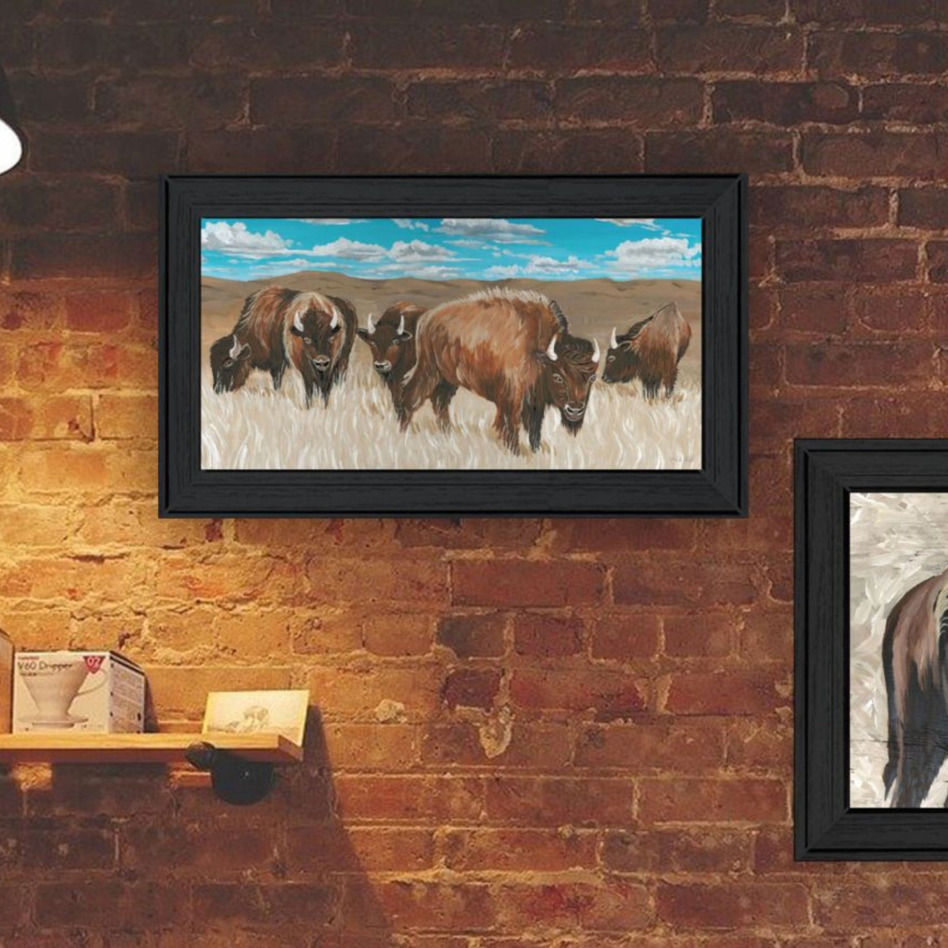 "The Boss Of The Bison Herd" Framed Wall Art For Living Room, Wall Art Print For Home Decor, Bedroom Wall Art By Cindy Jacobs Multicolor Wood Paper