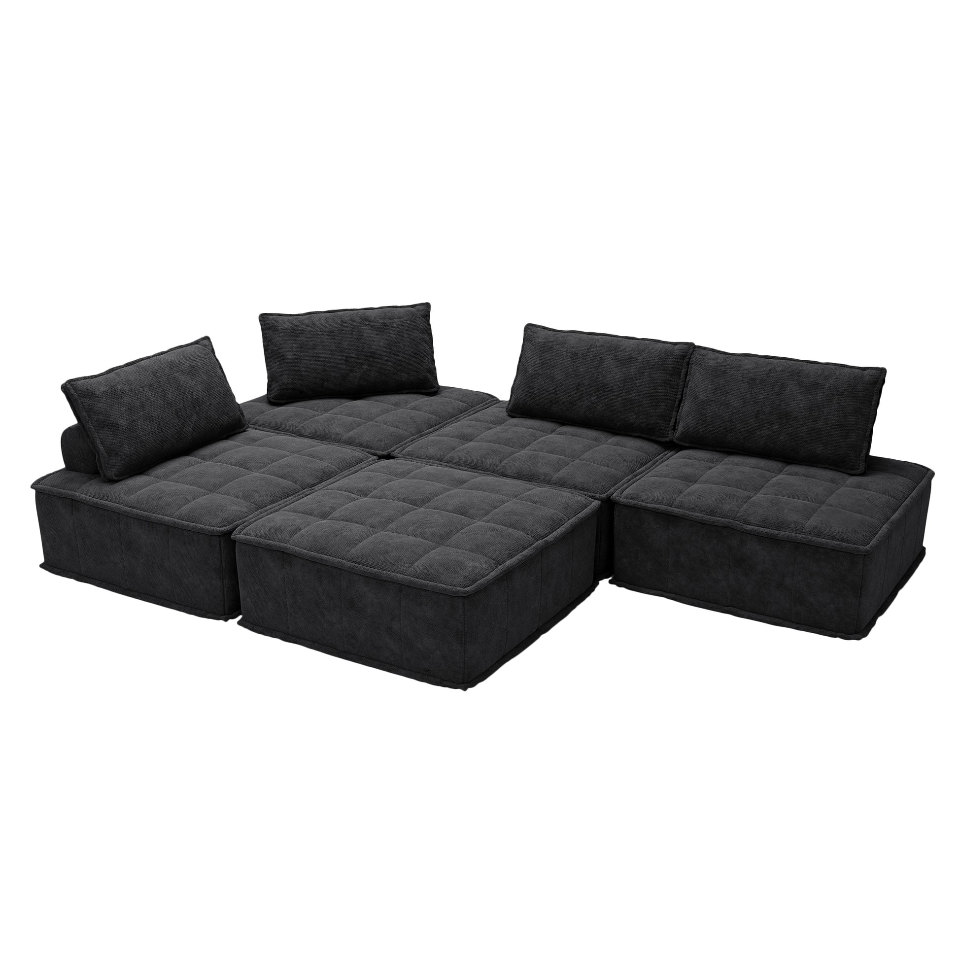 Luxury Chenille L Shaped Modular Sofa With Hidden Legs, Adjustable Cushions, And Spring Seats Perfect For Modern Living Room Black Color 5Pieces Black Chenille 5 Seat