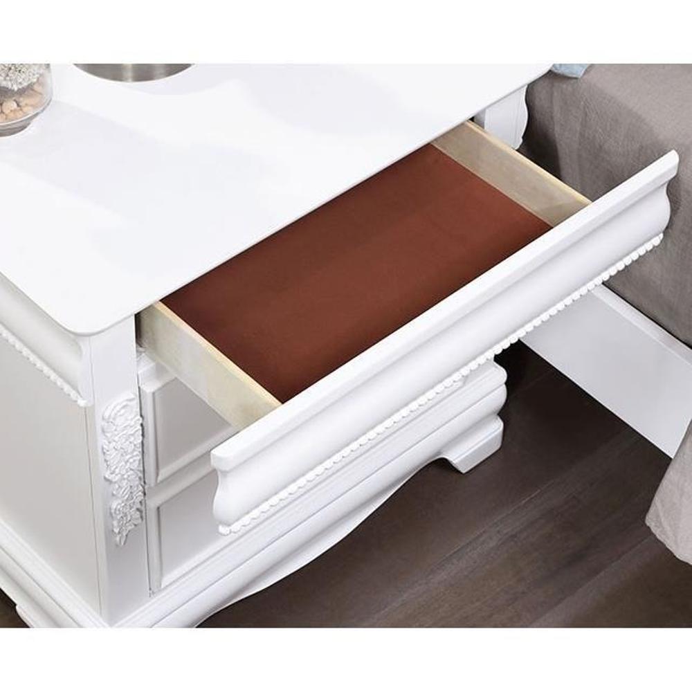 Classic White Color 1Pc Nightstand Bedroom Furniture Solid Wood Nickel Hanging Pulls 2 Drawers Bedside Table White White 2 Drawers Bedroom Bedside Cabinet Classic,Contemporary,Transitional Rubberwood Drawers Solid Wood