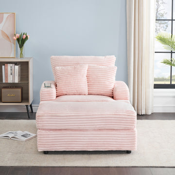 39 Inch Spring Upholstered Armchair And Ottoman Set Comfortable Single Sofa With Cup Holder And Corduroy Fabric, Perfect For Living Room Or Bedroom Pink Corduroy 1 Seat