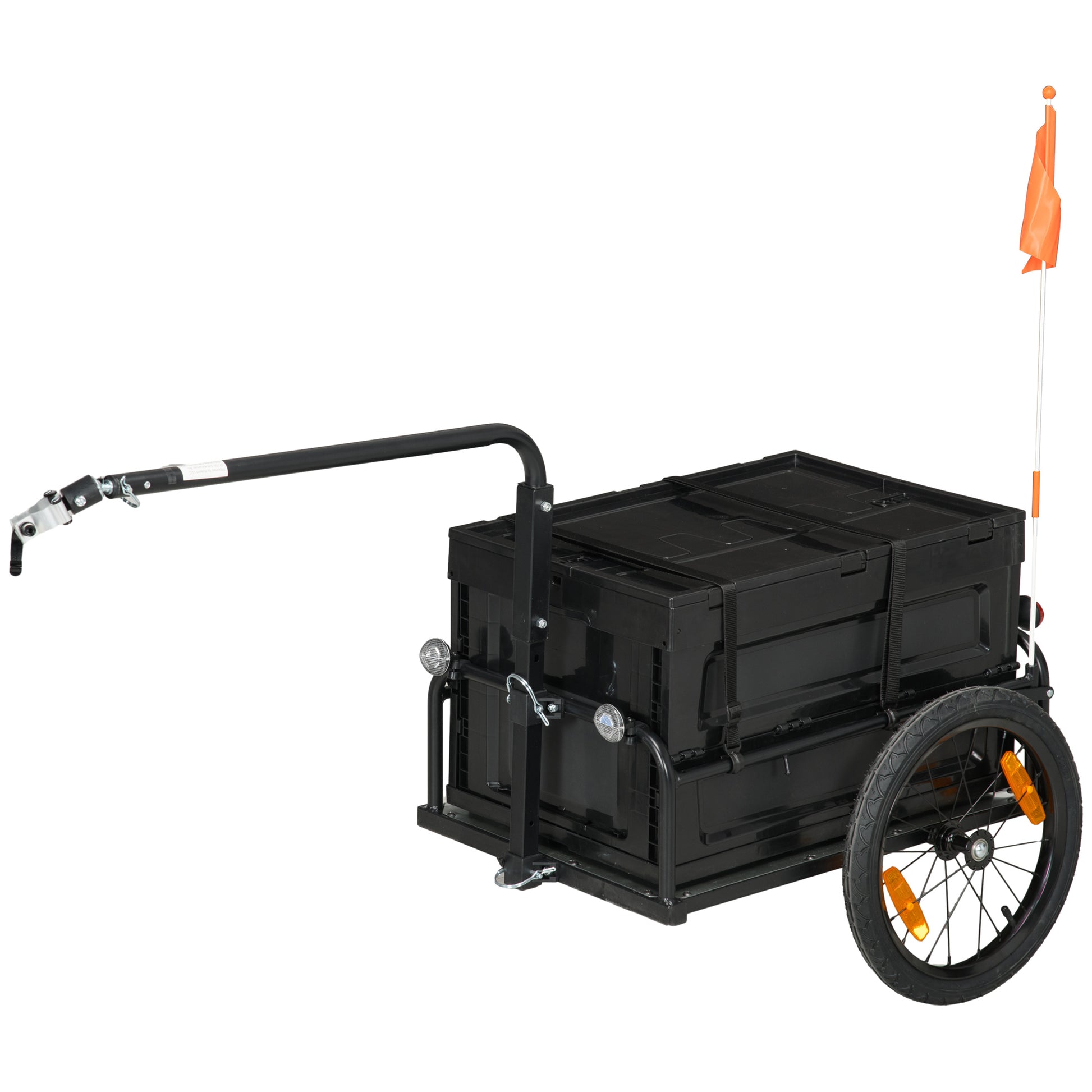 Aosom Bike Cargo Trailer, Bicycle Trailer Wagon Cart With Removable Storage Box, Quick Release 16" Wheels And Safe Reflectors, Galvanized Bottom Black Steel
