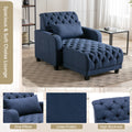 Coolmore Multifunctional Living Room Leisure Chaise Lounge Barry Tufted Comfy Armchair Wireless Charging, Smooth Reclining Backrest & Lumbar Pillow For Home Apartment Navy Linen Navy Foam Linen