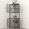 5 Tier Shelves With Metal Mesh Door, Bookcase Storage Shelf Corner Shelf For Small Space, Living Room Black Brown Metal