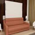 No Need Fix To The Wall Morden Deisgn Vertical Murphy Bed With Sofa For Bedroom Or Guestroom White Wall Bed Space Saving Hidden Bed With Style Gas Struts Full Orange Plywood