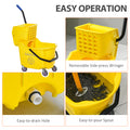 Homcom Mop Bucket Cart With Side Press Wringer, Metal Handle And 34 Quart Capacity, Yellow Yellow Iron Plastic