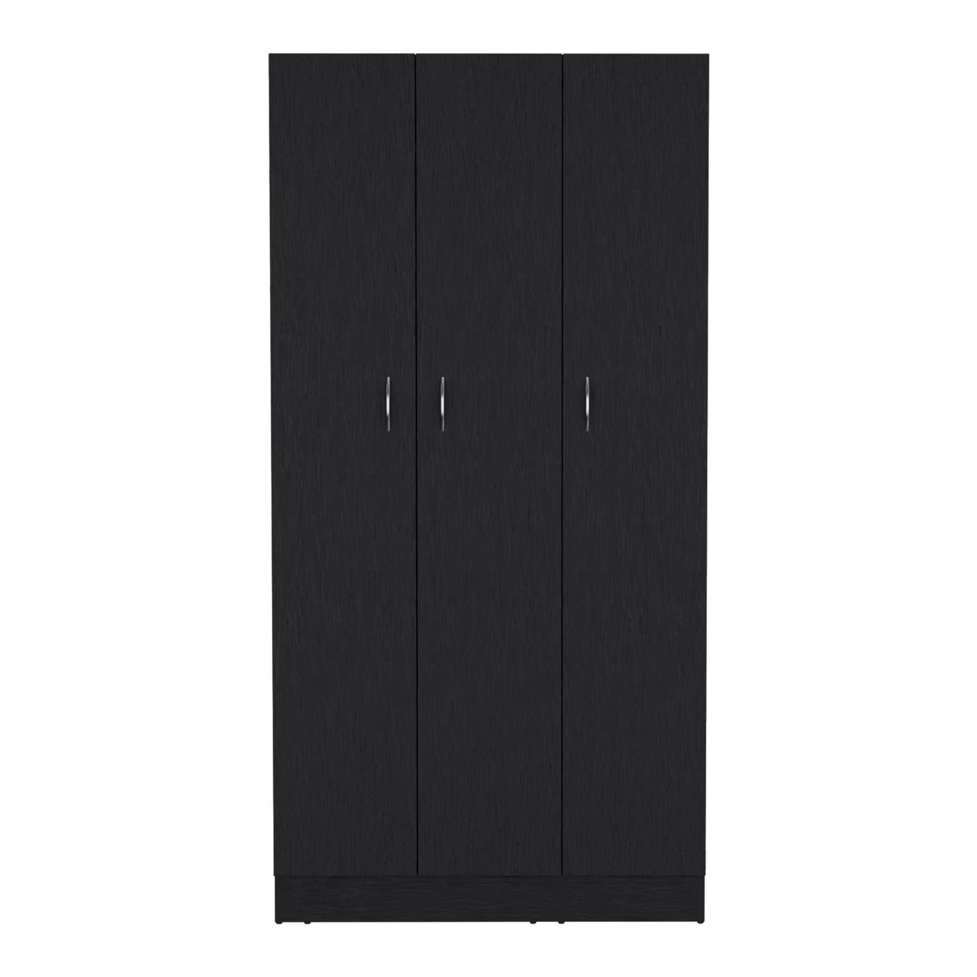 Ohio Armoire Wardrobe With 3 Doors, 2 Drawers, And 4 Tier Shelves Black Black Particle Board