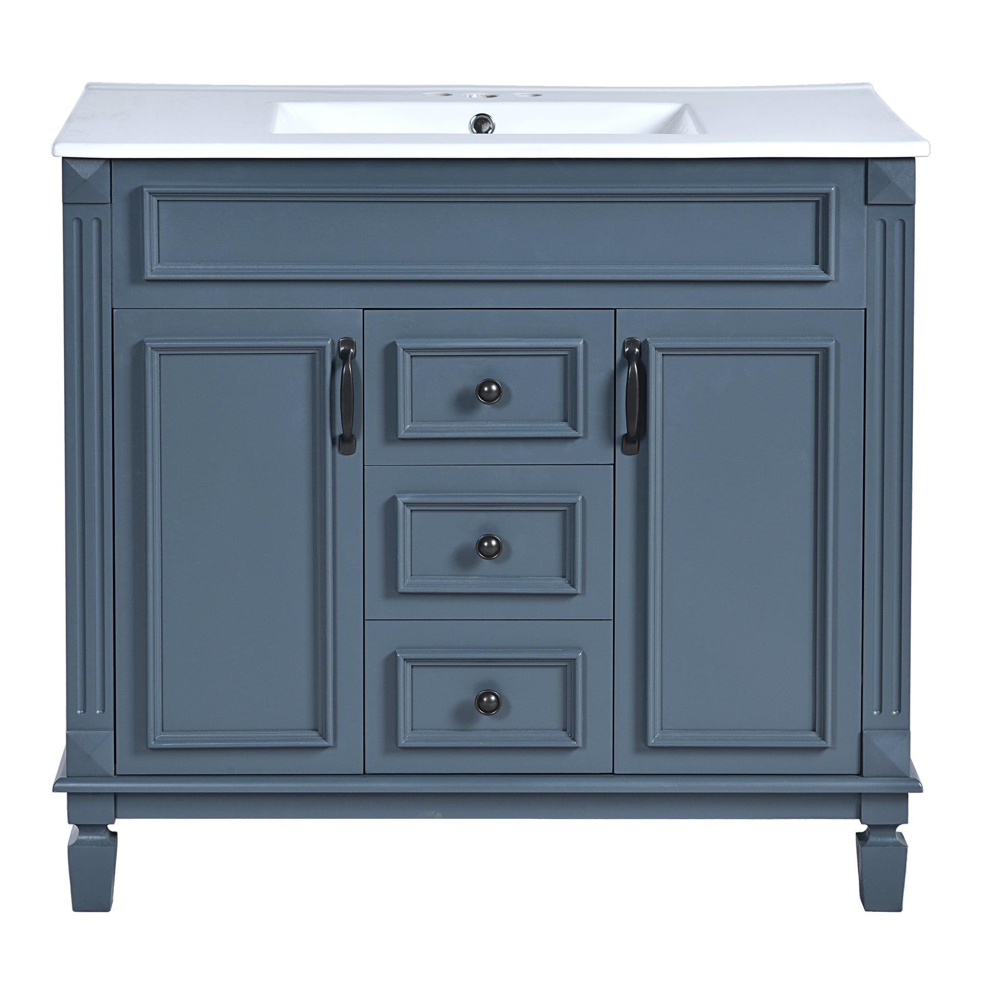36'' Bathroom Vanity With Top Sink, Royal Blue Mirror Cabinet, Modern Bathroom Storage Cabinet With 2 Soft Closing Doors And 2 Drawers, Single Sink Bathroom Vanity Blue Bathroom Modern Solid Wood