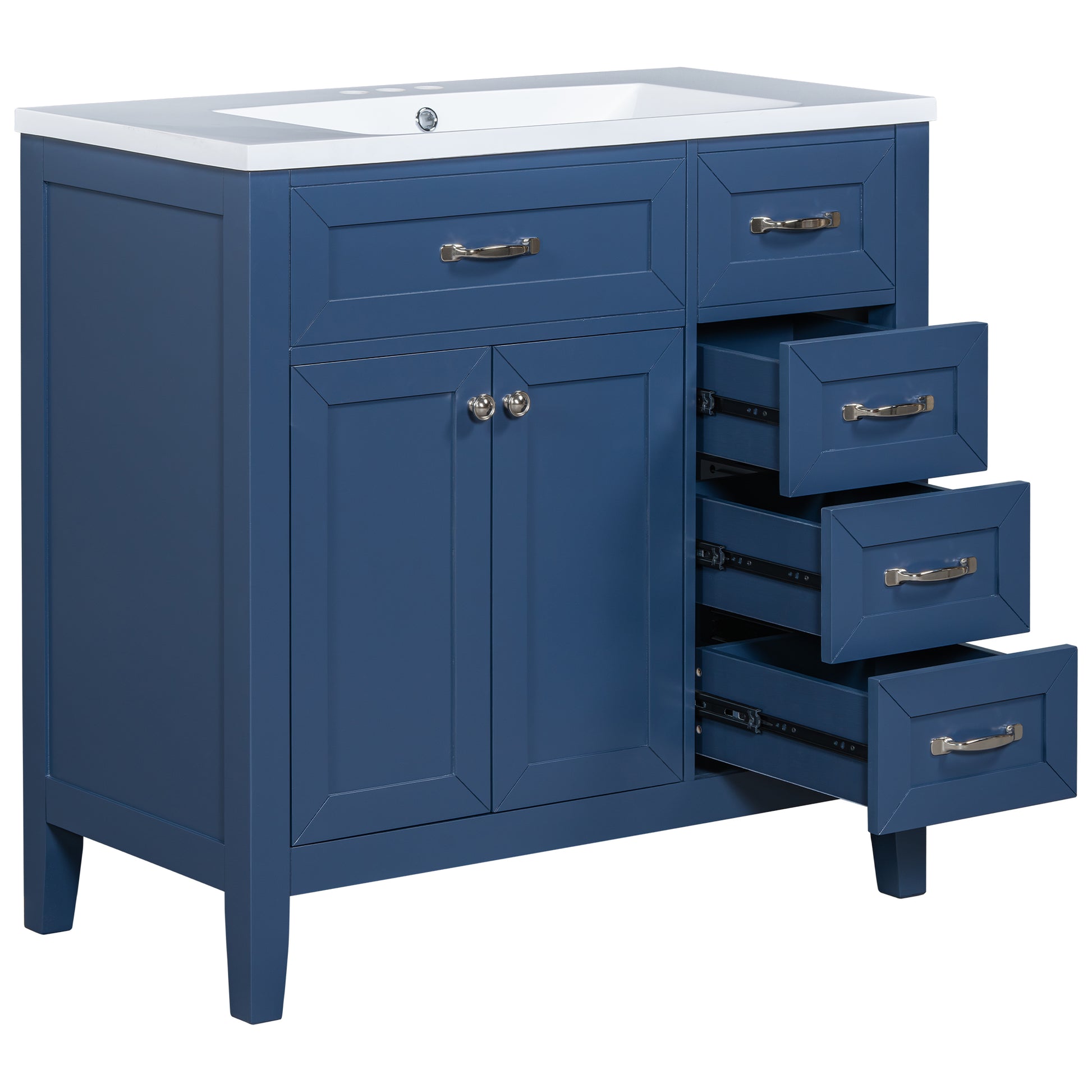 36" Bathroom Vanity With Sink Combo, Blue Bathroom Cabinet With Drawers, Solid Frame And Mdf Board Blue Solid Wood Mdf