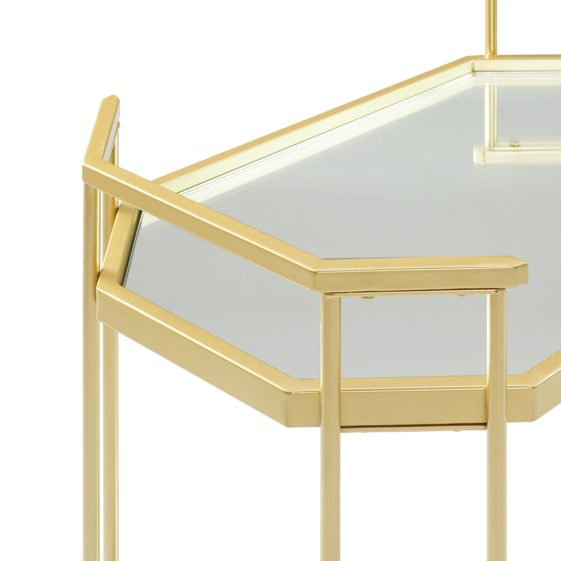 Modern Glam Mirror Top Accent Table Pale Gold Gold Glass Steel