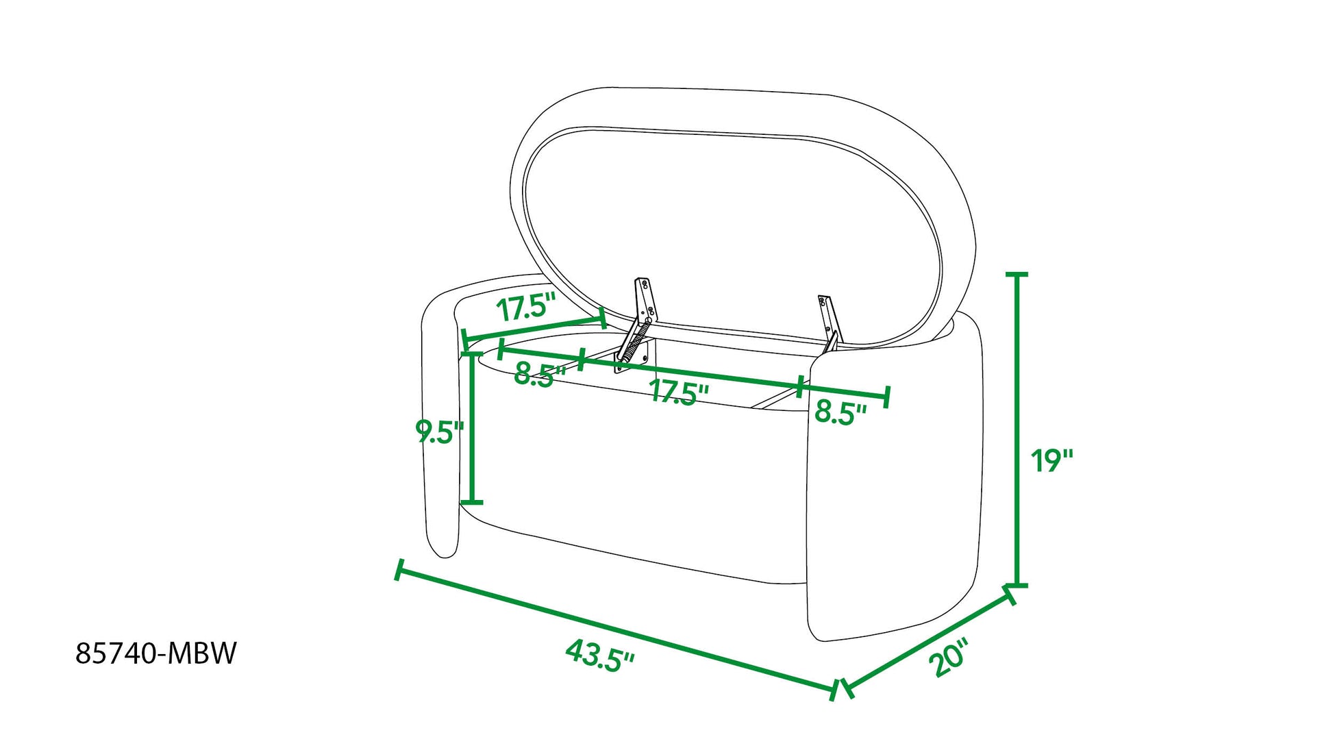 Fuji 43" Upholstered Oval Storage Bench, Ivory White Boucle White Foam Boucle