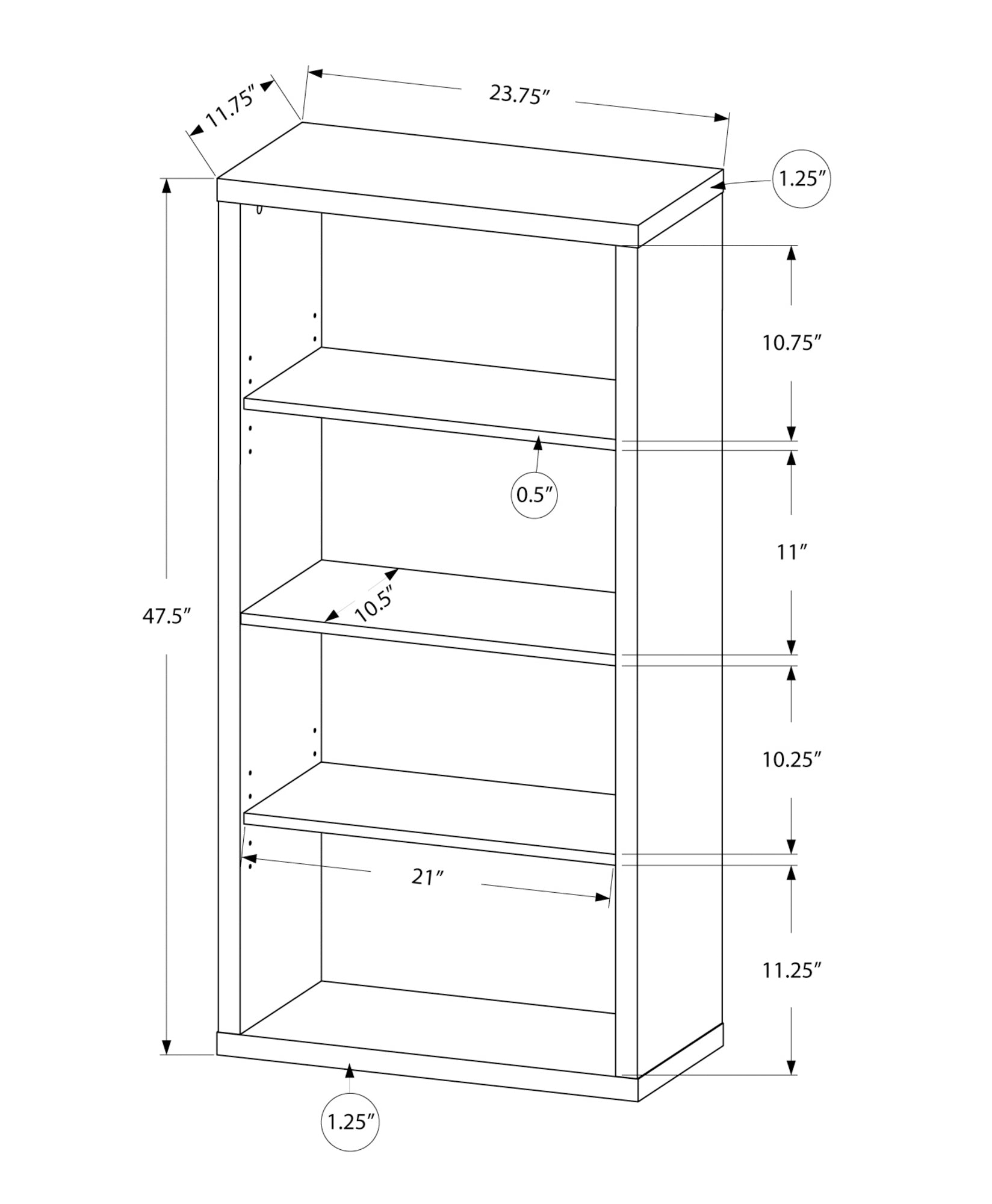 Bookshelf, Bookcase, Etagere, 5 Tier, 48"H, Office, Bedroom, Grey Laminate, Contemporary, Modern Grey Particle Board