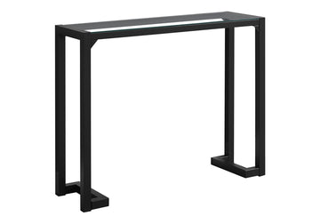 Accent Table, Console, Entryway, Narrow, Sofa, Living Room, Bedroom, Clear Tempered Glass, Black Metal, Contemporary, Modern Black Tempered Glass